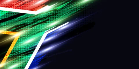 Fotobehang South Africa Flag with Brush Paint Style, Halftone and Glowing Light Effect. South Africa Flag Background with Grunge Concept © WzKz