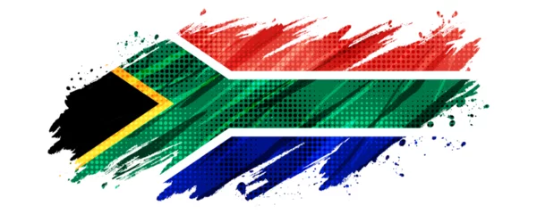 Deurstickers South Africa Flag with Brush Paint Style and Halftone Effect. South Africa Flag Background with Grunge Concept © WzKz