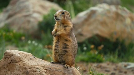 Prairie dog stands on its hind legs