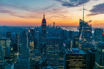 Keuken foto achterwand Empire State Building New York Manhattan view from One World Trade Center. sunset view with financial buildings city light. Empire State building on sunset 