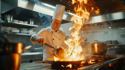 Professional chef cooking in a restaurant kitchen