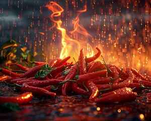 Fiery hot peppers sizzle on the ground as a sudden rainstorm douses their flames