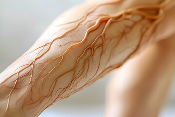 Closeup of varicose veins on human legs: Understanding phlebology and treatment for vascular disease in lower limbs. Concept Phlebology, Varicose veins, Vascular disease, Treatment options