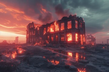 Building Caught in Flames - obrazy, fototapety, plakaty
