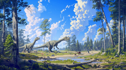 dinosaurs in the forest
