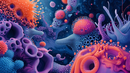 Obraz premium Colorful painting of a virus of strange, colorful biology creatures