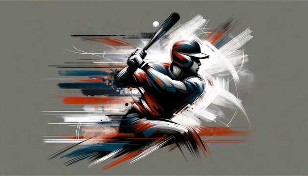 baseball player with abstract paint strokes and artistic textures