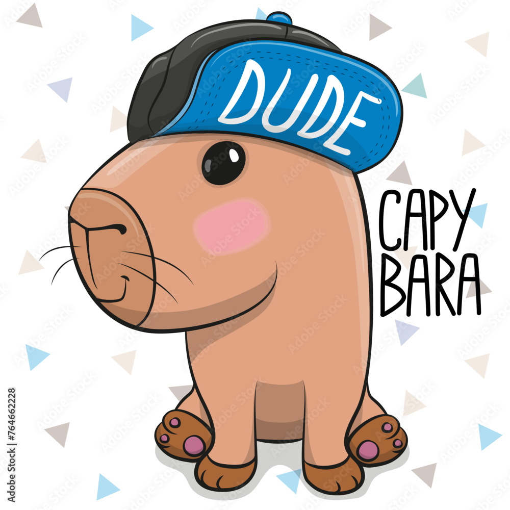 Canvas Prints capybara with cap on a white background