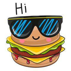 Cute Cartoon burger with glasses