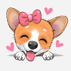 Cute Cartoon Corgi with pink bow