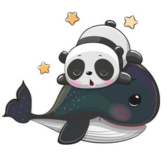 Cartoon Panda sleeping on the whale