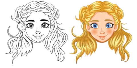 Stof per meter Kinderen Vector illustration of a girl, black and white to color