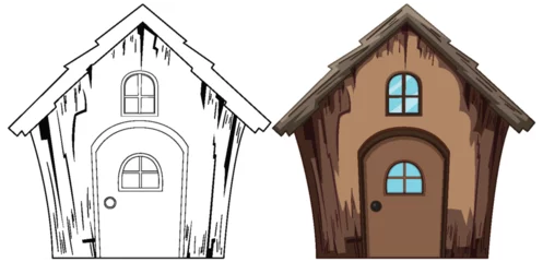 Stof per meter Kinderen Two stages of a house illustration, sketch to color
