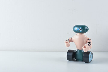 Portraits of avatar robot standing on white background wth copy area  available for add ing custom product or content to symboling automation and future. Useful image for AI company, automation tools