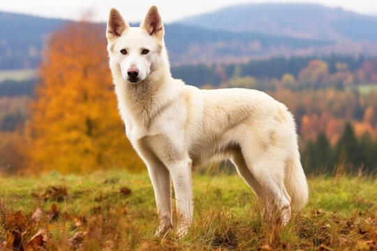 Slovakian Chuvach purebred beautiful breed of dog, background nature