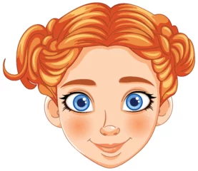 Gordijnen Illustration of a cheerful young girl with red hair © GraphicsRF