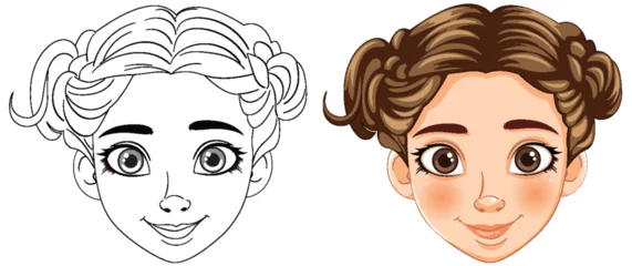 Stof per meter Kinderen Vector illustration of a girl's face, before and after coloring