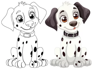 Gordijnen Two cute spotted Dalmatian puppies smiling. © GraphicsRF