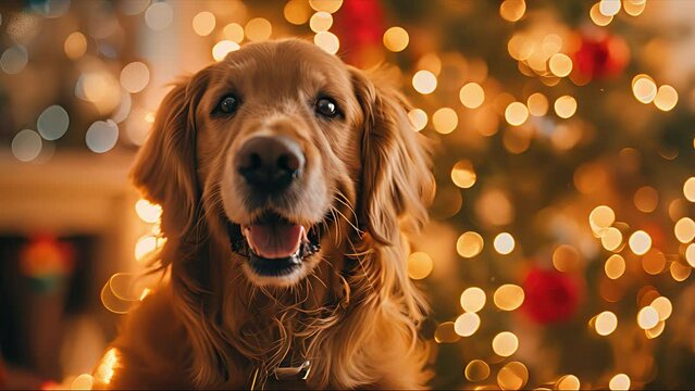 cute happy dog ​​at christmas. Created with Generative AI.	