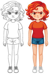 Vector illustration of a girl with two expressions.