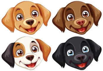 Fototapete Kinder Four cheerful cartoon dog faces smiling.