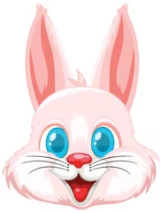 Gordijnen Cartoon illustration of a cheerful pink rabbit. © GraphicsRF