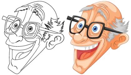 Poster Two stages of a cartoon face, from sketch to color © GraphicsRF