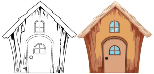 Fensteraufkleber Two stages of a house illustration, sketch to color © GraphicsRF