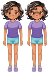 Foto auf Alu-Dibond Kinder Vector illustration of girl showing different emotions.