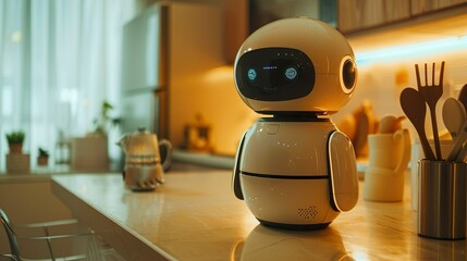 Robot companion in the kitchen made with Ai generative technology