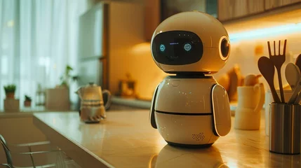 Fotobehang Robot companion in the kitchen made with Ai generative technology © Jixster