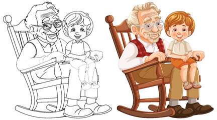 Colorful vector of grandparent with grandchild