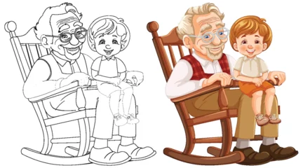 Abwaschbare Fototapete Kinder Colorful vector of grandparent with grandchild