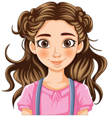 Illustration of a cheerful young girl with braids