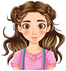 Abwaschbare Tapeten Kinder Illustration of a cheerful young girl with braids