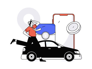 Flat vector concept operation hand drawn illustration of people taking a taxi
