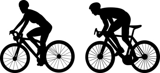 men riding a bicycle on a white background silhouette, vector
