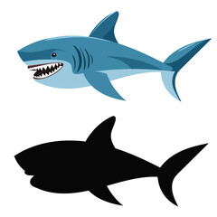 shark character on white background with silhouette