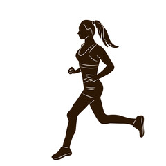 Fototapeta na wymiar woman running silhouette on a white background, vector