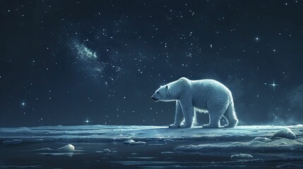 A business leader, like a polar bear navigating the Arctic night with stars, relies on vision and direction to achieve goals. - obrazy, fototapety, plakaty