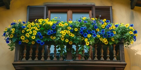 Fototapeta na wymiar Summer balcony adorned with vibrant pansies