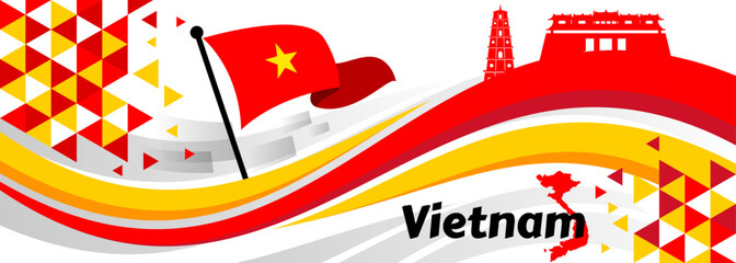 Vietnam Flag and map with raised fists. National day or Independence day design for Vietnamese celebration