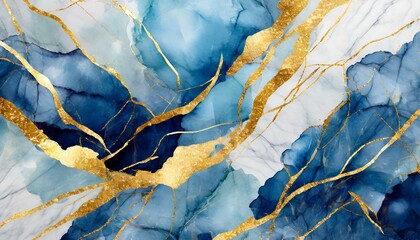 blue background.a sophisticated blue marble watercolor background accented with gilded gold brush strokes or calligraphy, exuding a sense of refinement and grace, ideal for branding materials, packagi