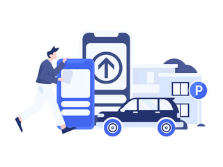 Flat vector concept operation hand drawn illustration of people taking a taxi
