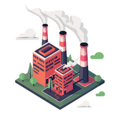 Isometric 2d view of air pollution concept factory