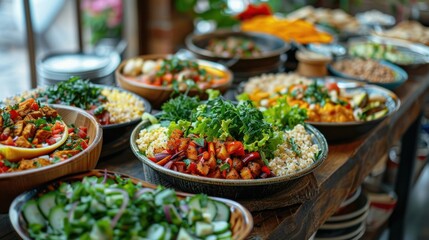 Assorted Fresh Salads on Buffet Table