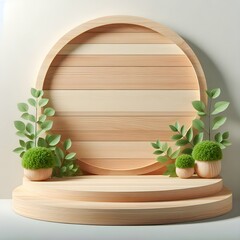 wooden board with a plant podium background