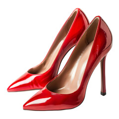 Red High Heeled Shoes on Transparent Background