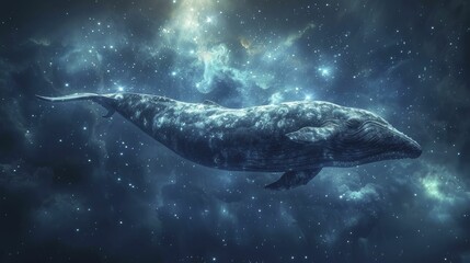 Obraz premium Capturing the mystical allure of nature, a narwhal's silhouette dances beneath the aurora borealis, enchanting brands with magic.