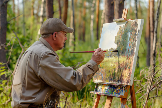 Outdoor Art Studio - Artist painting a landscape in nature